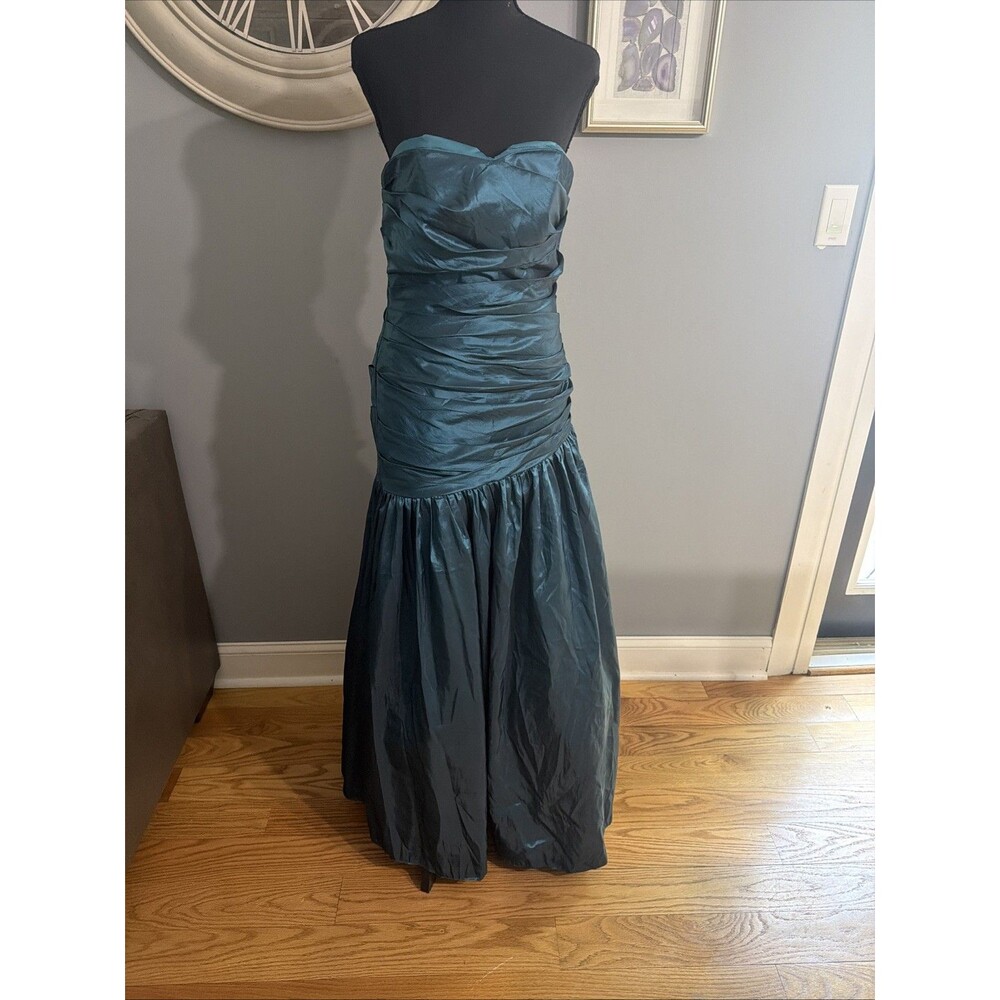 Cindy USA Blue Prom Dress Bridesmaid Vintage Size Medium Midi Lace Up Back